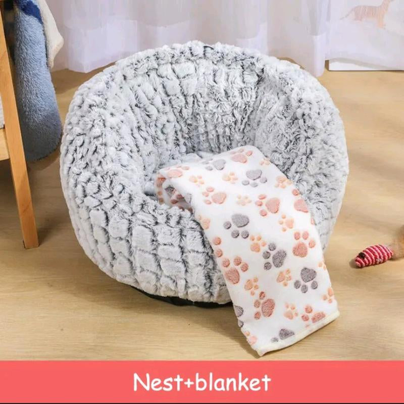 Cat Dog Soft Nest, Non-Slip Plush round Kennel -Nest Cushion