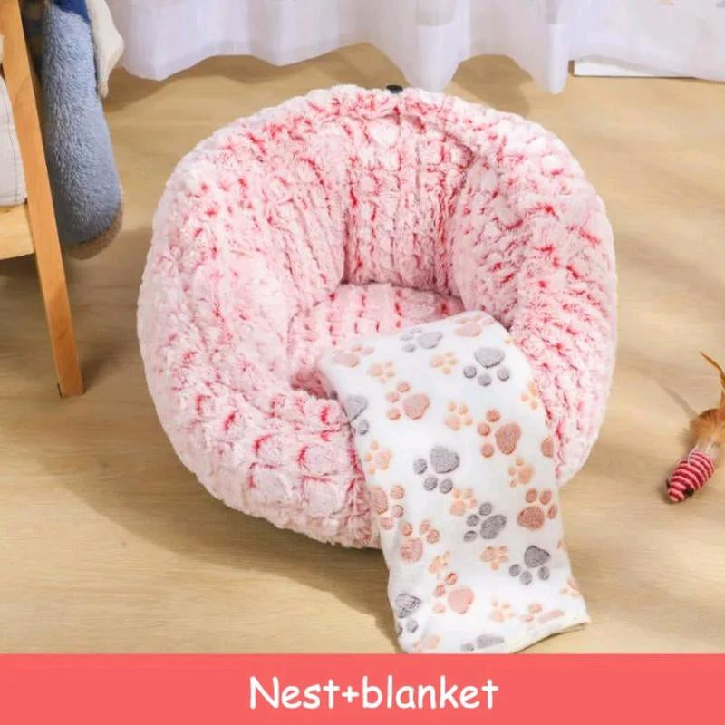 Cat Dog Soft Nest, Non-Slip Plush round Kennel -Nest Cushion